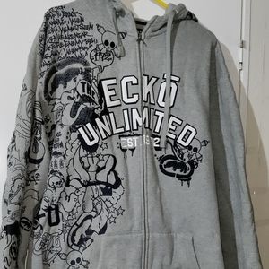 New men's XXL Ecko unltd gray zip up hooded sweat jacket